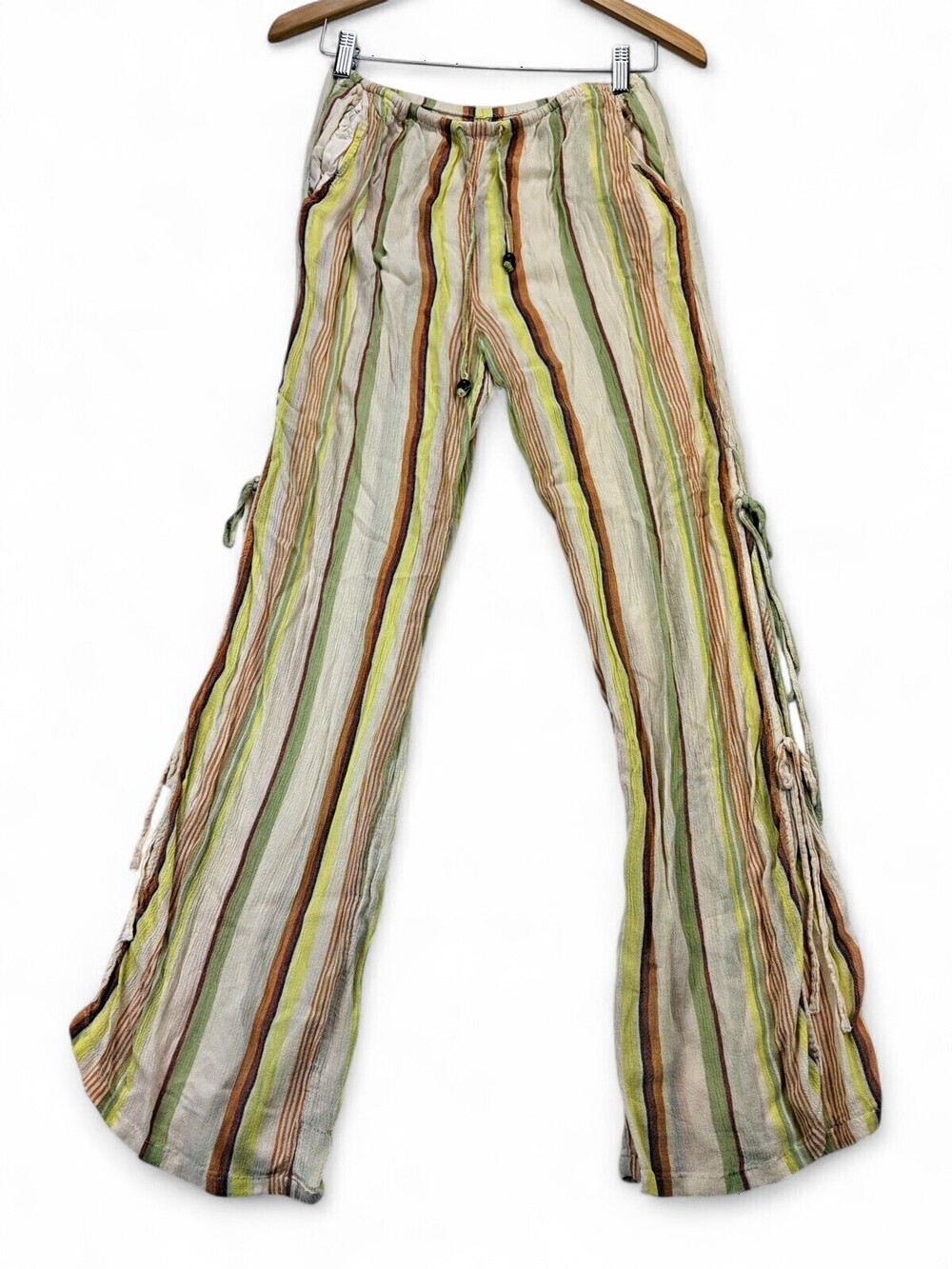 Out From Under Striped Sheer Rayon Drawstring Flare Pants XS